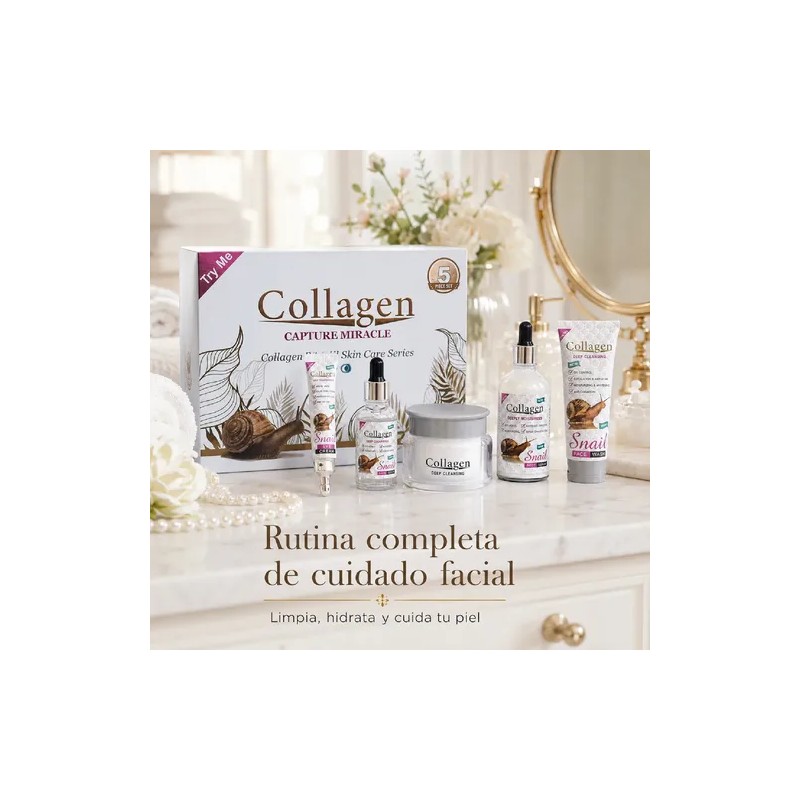 Crema Rejuvenecedora Colágeno, Baba Caracol, Hidrata Kit 5pz