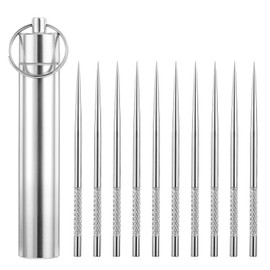 Giantree Metal Toothpicks, Portable Metal Toothpick Holder with 10 Pcs Reusable Stainless Steel Toothpicks, Waterproof Toothpick Case Keychain Portable Teeth Cleaning Tools for Travel Outdoor Camping