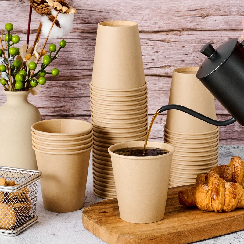 LITOPAK 100 Pack 10 oz Kraft Paper Coffee Cups for