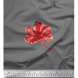 Soimoi Gray Rayon Fabric Artistic Flower Print Fabric by The Yard 56 Inch Wide