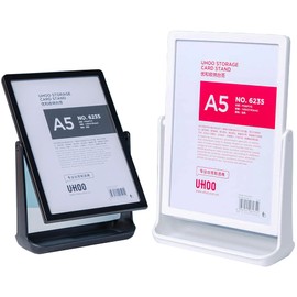 ECKEK ABS Plastic Sign Holder, Menu Displays T Shape Sign Stand, Rotating Display Stand for Ads, Menu, Photos, Business Card (Black A4)