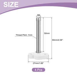 QUARKZMAN Pack of 4 T-wing Screws with Handles Thumb Screws, M6 x 50 mm Male Screw Knob 304 Stainless Steel Thumb Screw Handle 27 mm Diameter, White