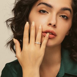 BLOSSOM & HUE White Enamel Ring | Size 6 | East West Pear Shaped Solitaire Cubic Zirconia | 18K Gold Plated .925 Sterling | Colorful Trend Setter