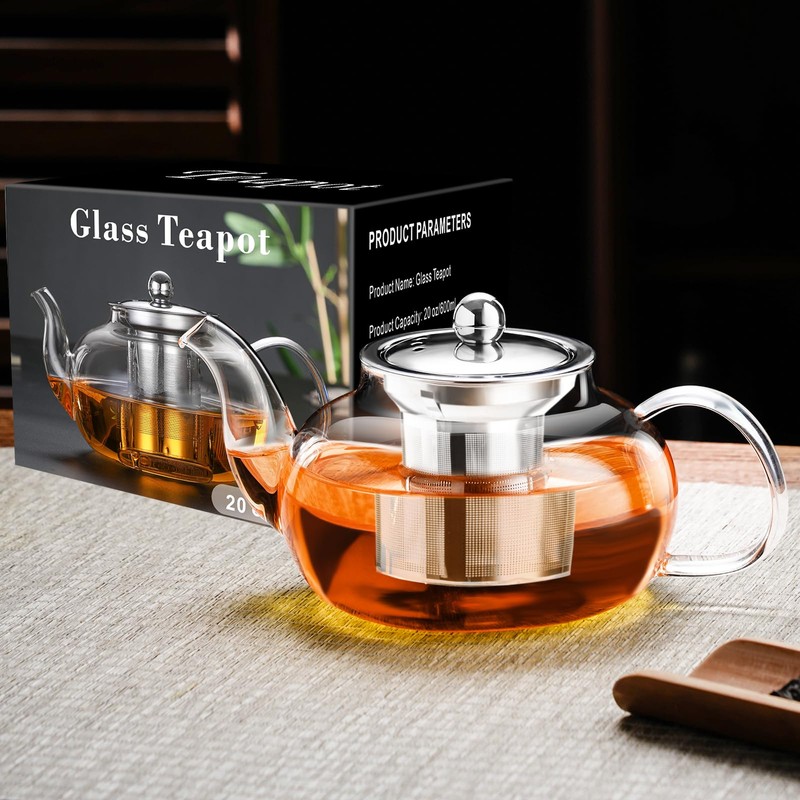 PARACITY Glass Teapot Stovetop 20 OZ/600ml, Tea pot with Removable