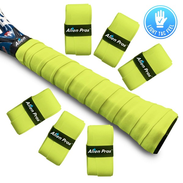 ALIEN PROS Tennis Racket Grip Tape (6 Grips) – Precut and Light Tac Feel Tennis Grip – Tennis Overgrip Grip Tape Tennis Racket – Wrap Your Racquet for High Performance (6 Grips, Neon Yellow)