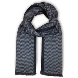 Livativ Bleu Nero Luxurious Winter Scarf for Men and Women – Large Selection of Unique Design Scarves – Super Soft Premium Cashmere Feel Black Grey Herringbone Border