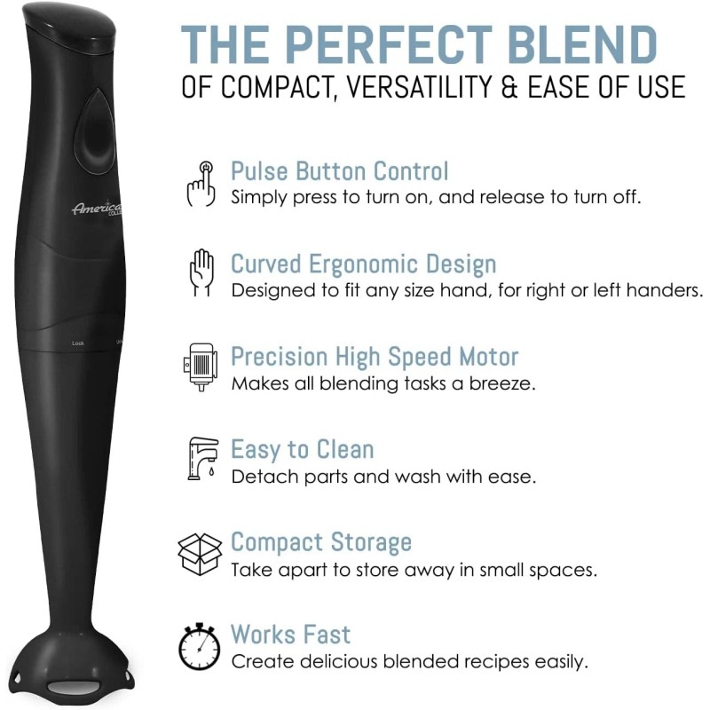 Elite Gourmet EHB2425B Hand Blender 150W – Mixer Chopper Black