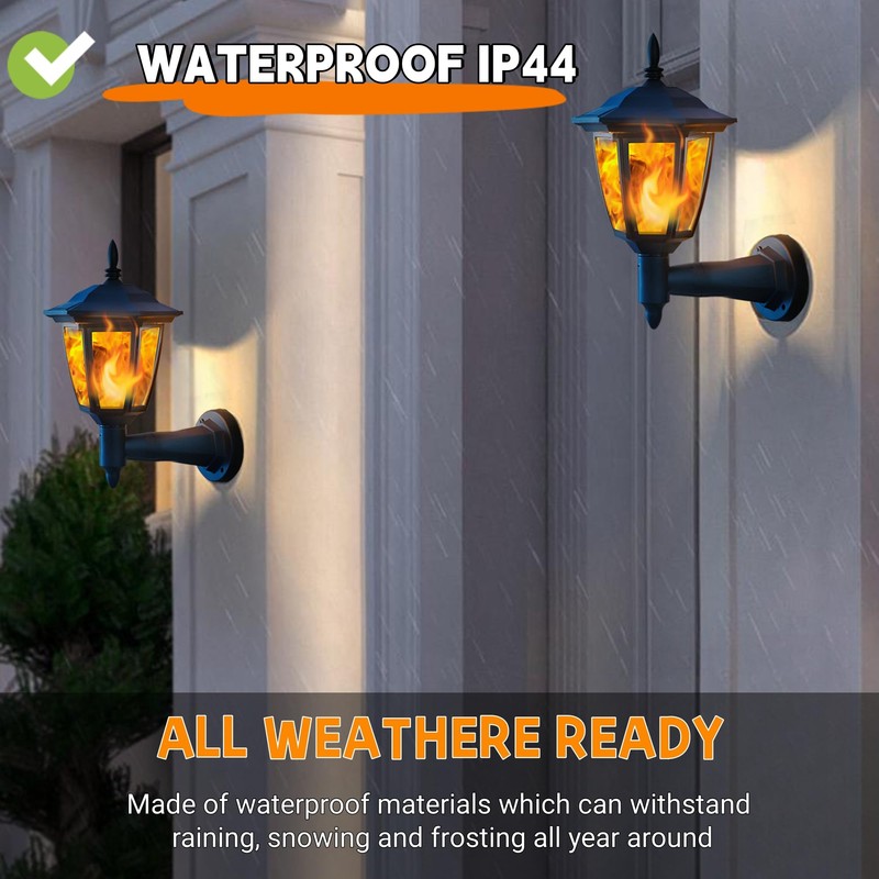 Dynaming 2 Pack Solar Flame Wall Lanterns Outdoor, Solar Powered