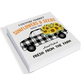 Country Market Sunflowers Wood Box Sign Decor Desk Sign Farmhouse Sunflower Truck Wooden Box Block Sign Rustic Home Shelf Wall Decor