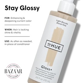 dpHUE Gloss+, Rubio Claro - 6.5 Oz - Color y Acondicionador Semipermanente para El Cabello - Dura Hasta Ocho Lavados - Sin Parabenos, Sls y Sles Sin Sulfatos - Vegano, Certificado Leaping Bunny