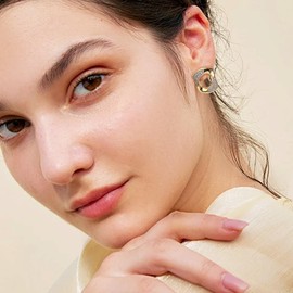 Frigotine Chunky Glod Geometric Square Hoop Rhinestone Stud Earrings for Women,Trendy Statement Hypoallergenic Cubic Zirconia Earring Prom Birthday Fashion Jewelry Gift