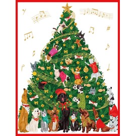 Caspari Boxed Christmas Cards, Dogs And Cats Christmas Tree - 16 Cards (103312)