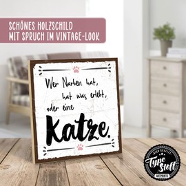 TypeStoff Wooden Sign with Saying - Cat - Vintage Look with Quote as Gift and Decoration on Scratching and Claws - HS-00765