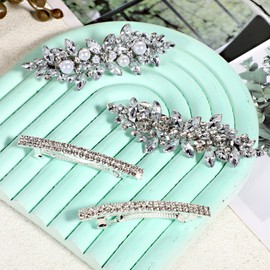 Bridal Hairpins 4 PCS Pearl Hair Clips Silver Rhinestone Jewelry for Women Bride Decorative Wedding Headpieces for Brides Updo Hairstyles Ornaments Bridesmaid Hair Styling Pins Outfit