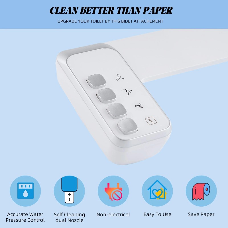 Hibbent Non-Electric Mechanical Bidet Flash Water Toilet Seat Attachment Spray