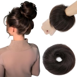 Elailite Human Hair Bun Sleek Straight Hair Piece Smooth Neat Real Hair Remy Hair Covered Scrunchies Donuts Updo Chignon For Women - #01 Jet Black
