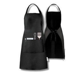 Viamart® - Professional Kitchen Apron - Cooking Apron - BBQ Apron - Adjustable - Catering Quality - 3 Practical Pockets - Unisex: Men & Women - Size: One Size Fits All - Washable at 60°, black