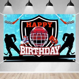 Ice Hockey Happy Birthday Backdrop Banner Game Time Rink Game Sports Theme Background Decor for Player Adult Kids Boys Girls Birthday Party Favors Decorations Supplies 70.8x47.24in-BECKTEN