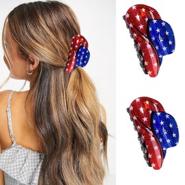 2 PCS 4th of July Hair Claw Clip Acrylic Hat Shape American Flag Nonslip Shark Clip Patriotic Hair Accessories for Women Independence Day Party