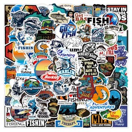 100Pcs Fishing Stickers, Go Fishing Club Stickers Packs, Waterproof Vinyl Outdoor Catch Fish Adventure Decals for Laptops, Cars, Skateboards, Water Bottles, presents for Kids, Teens, Adults