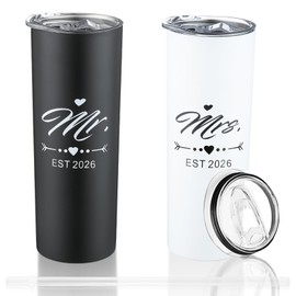 DHQH Mr and Mrs 2026 Tumbler Set, Engagement Wedding Gifts for Couples Wife Husband Bride To Be Newly Engaged 20oz Travel Tumbler Bachelorette Party Gifts