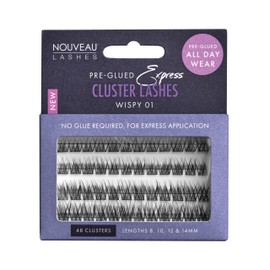 Nouveau Lashes Pre-Glued Express Cluster Lashes - Reusable & Customisable Lash Clusters - 8, 10, 12, 14mm Length - 44/48 Clusters Per Pack (Wispy 01)