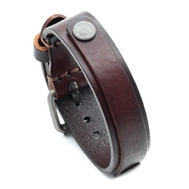 SHIMERITI Punk Rock Retro Simple Alloy Belt Buckle Wristband Thin Pu Leather Adjustable Cuff Bracelet(Brown)