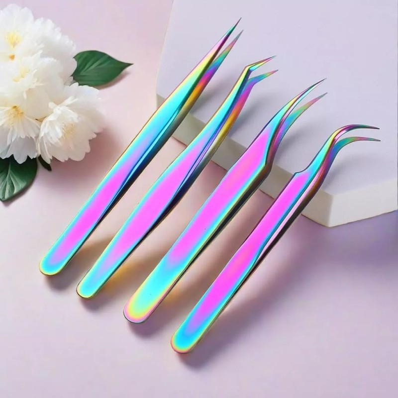 SANBREVE 4 Piezas Pinzas Para Pestañas Mink Camaleón Con Estuche