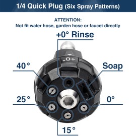 DERASL High Pressure Washer Nozzle, 6 in 1 High Pressure Nozzle for Quick Change and Jet Angle Adjustment, 1/4" Plug Connection, 4000PSI, Suitable for a Wide Range of Cleaning Scenarios