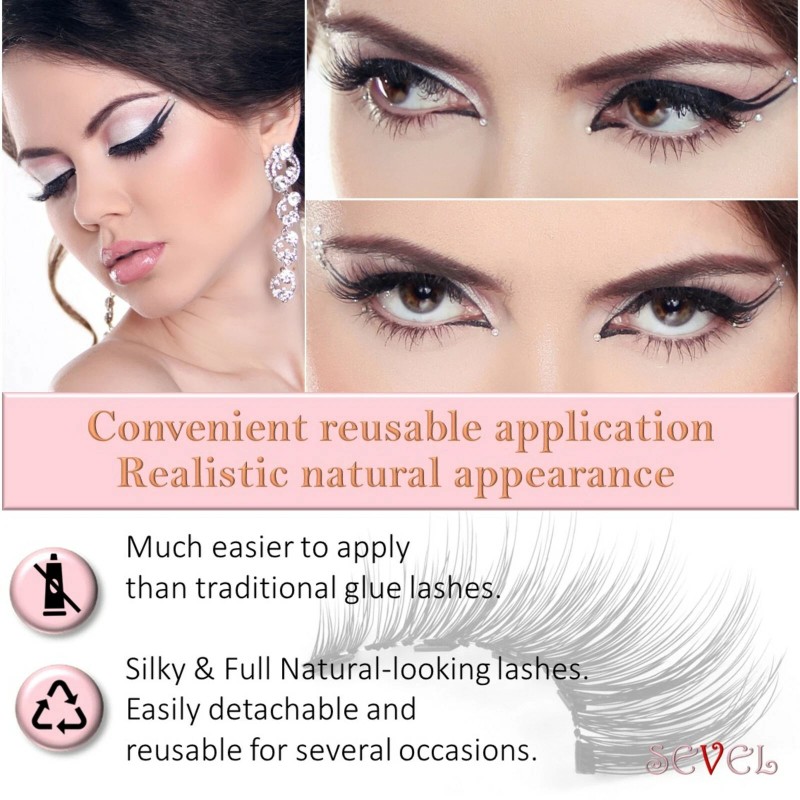 SEVEL Magnetic Eyeliners and Eyelashes, 5 Pairs Natural and Reusable
