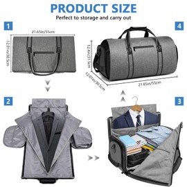 Garment Bags for Travel, Convertible Carry on Garment Duffel Bag Suit Bag with Shoe Compartment for Men Women Travel, 2 in 1 Hanging Suitcase Weekend Bag Flight Bag MIYCOO
