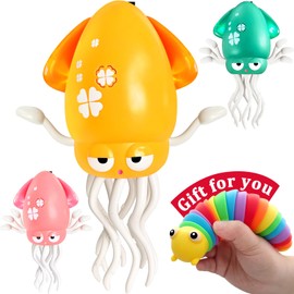 LUSTERMOON Electric Dancing Octopus Toy, Automatic Obstacle Avoidance Crawling Squid - Lights, Music, Crawling & Fishing Rod Play Fun Chase Toy for Kids Boy Girl Birthday Gifts (Yellow)
