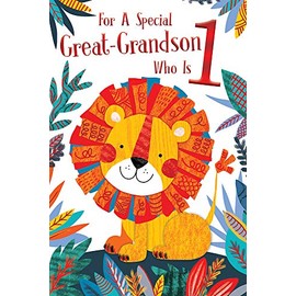 Great Grandson 1st Age 1 Today Cute Lion Happy Birthday Card Lovely Verse