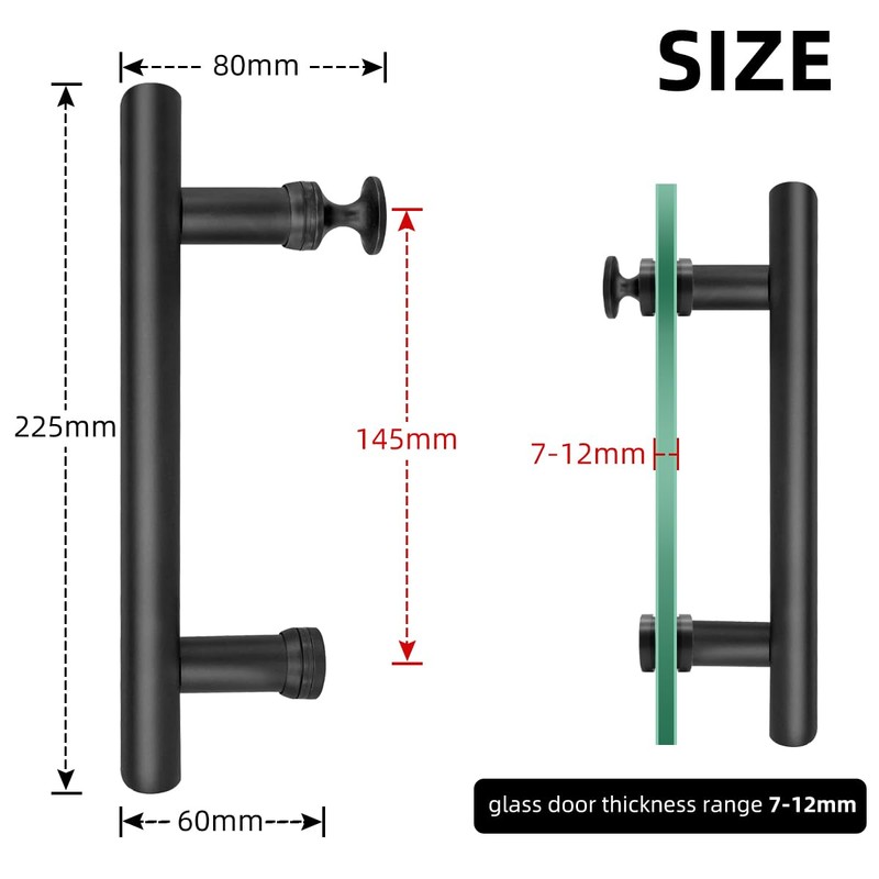 Shower Door Handle 145mm Hole to Hole Stainless Steel Door