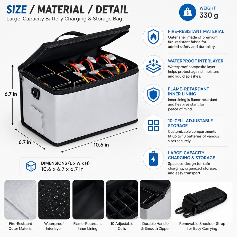 LiPo Battery Safety Bag for Charging & Storage – Large