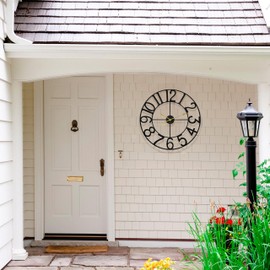 14 in Outdoor Clock – Retro Black Metal Outdoor Wall Clock for Patio/Pool Area – DIY Hands Farmhouse Decorative Outdoor Clocks – Vintage Industrial Skeleton Outside Clock for Garden, Backyard, Porch