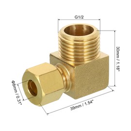 PATIKIL G1/2 Male x 8mm Tube OD Brass Compression Tube Fitting, 90 Degree Elbow Pipe Tube Fitting for Plumbing, Hose Connector