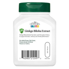 21st Century Cápsulas de extracto de Ginkgo Biloba, memoria y enfoque, 60