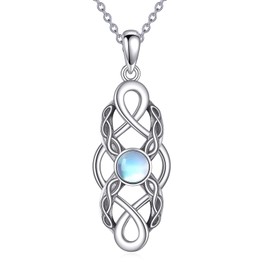 CUPENDA Celtic Knot Birthstone Necklace Sterling Silver Irish Celtic Moonstone Pendant Necklace Good Luck Jewellery for Women