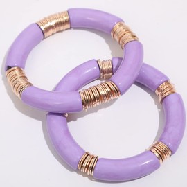 Colorful Acrylic Bamboo Tube Bending Tube Elasticity Bangles Bracelet Set Chunky Curved Cuff Stretchable Adjustable for Women Jewelry-G