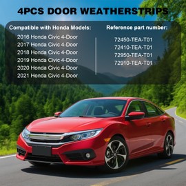 4PCS Car Weatherstrip Window Moulding Trim Seal Belt Compatible with 2016-2021 Honda Civic 4 Door Sedan, Replace#72450-TEA-T01 72410-TEA-T01 72950-TEA-T01 72910-TEA-T01
