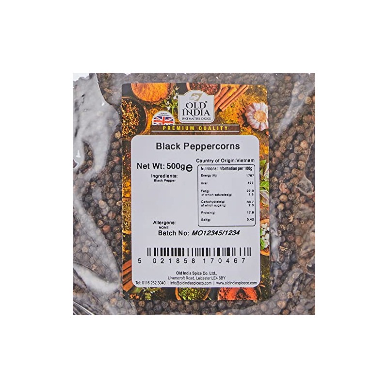 Old India Black Peppercorns 500g