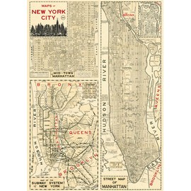 Cavallini & Co. New York City Map Decorative Paper Sheet 20"x28"