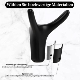 DAIRYCOF Pack of 6 Coat Hooks, Black Zinc Alloy Coat Hooks, Acoustic Panels, Double Wall Hooks, Black Coat Hooks, Wall Hooks, Wardrobe for Bathrooms, Kitchens, Foyers and Hallways