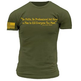 USMC General Mattis - Have a Plan to Kill Everyone You Meet Premium Athletic Fit T-Shirt (Military Green/USMC Yellow Print, Large)