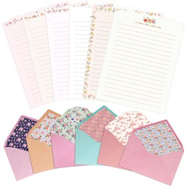 KSIWRE Stationary Paper and Envelopes Set, 24 PCS Writing Stationery Paper with 12 PCS Envelopes, Warm Floral Themed Envelope and Stationery Design for Invitations Gift Decorations Holiday Party