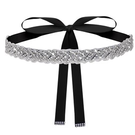 Haakong Bridal Rhinestone Wedding Waist Belt for Women Sparkly Belt Wedding Satin Sash for Special Occasion (Black)