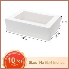 Mcfleet Mcfleet 10pcs 14x10x4 Cake Boxes with Window Rectangle Quarter Sheet Bakery Boxes for Pastry Baking Cake, Cupcakes, Donuts, Cookies, Pie Treat Packaging White Large