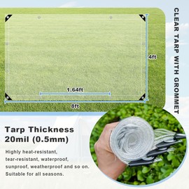Clear Vinyl Tarp 4x8ft, Heavy Duty Waterproof PVC Tarpaulin with Grommets, 20 Mil Tear Resistant Clear Tarp for Patio, Greenhouse, and Outdoor Use
