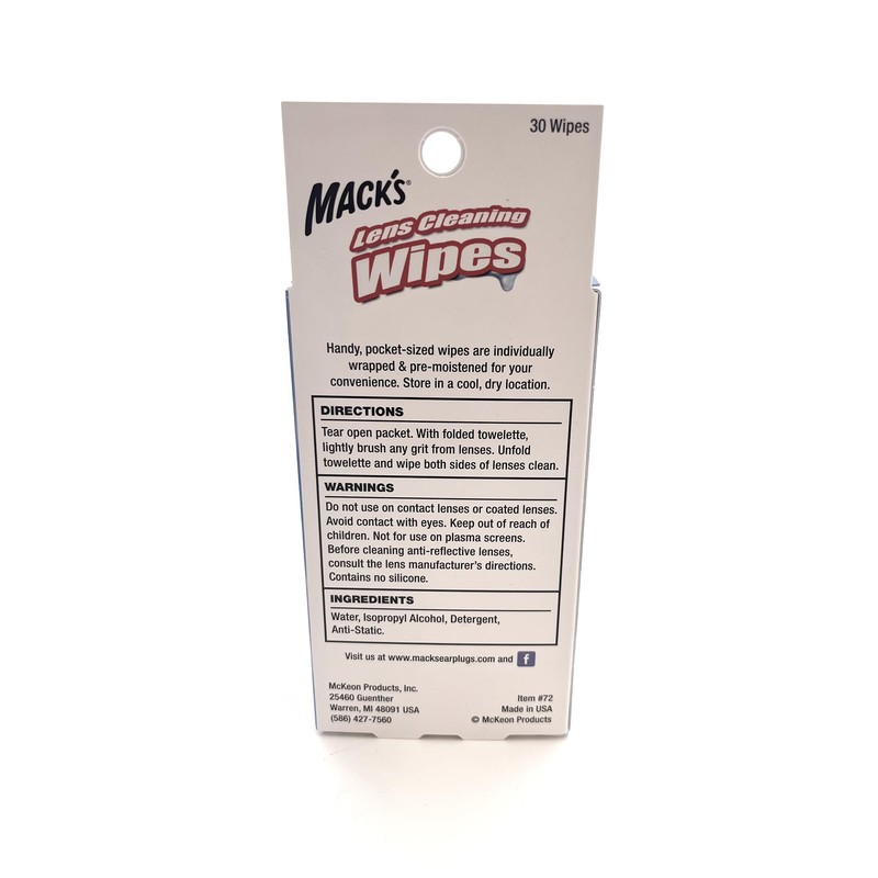 Mack's Lens Cleaning Wipes - 30 Count